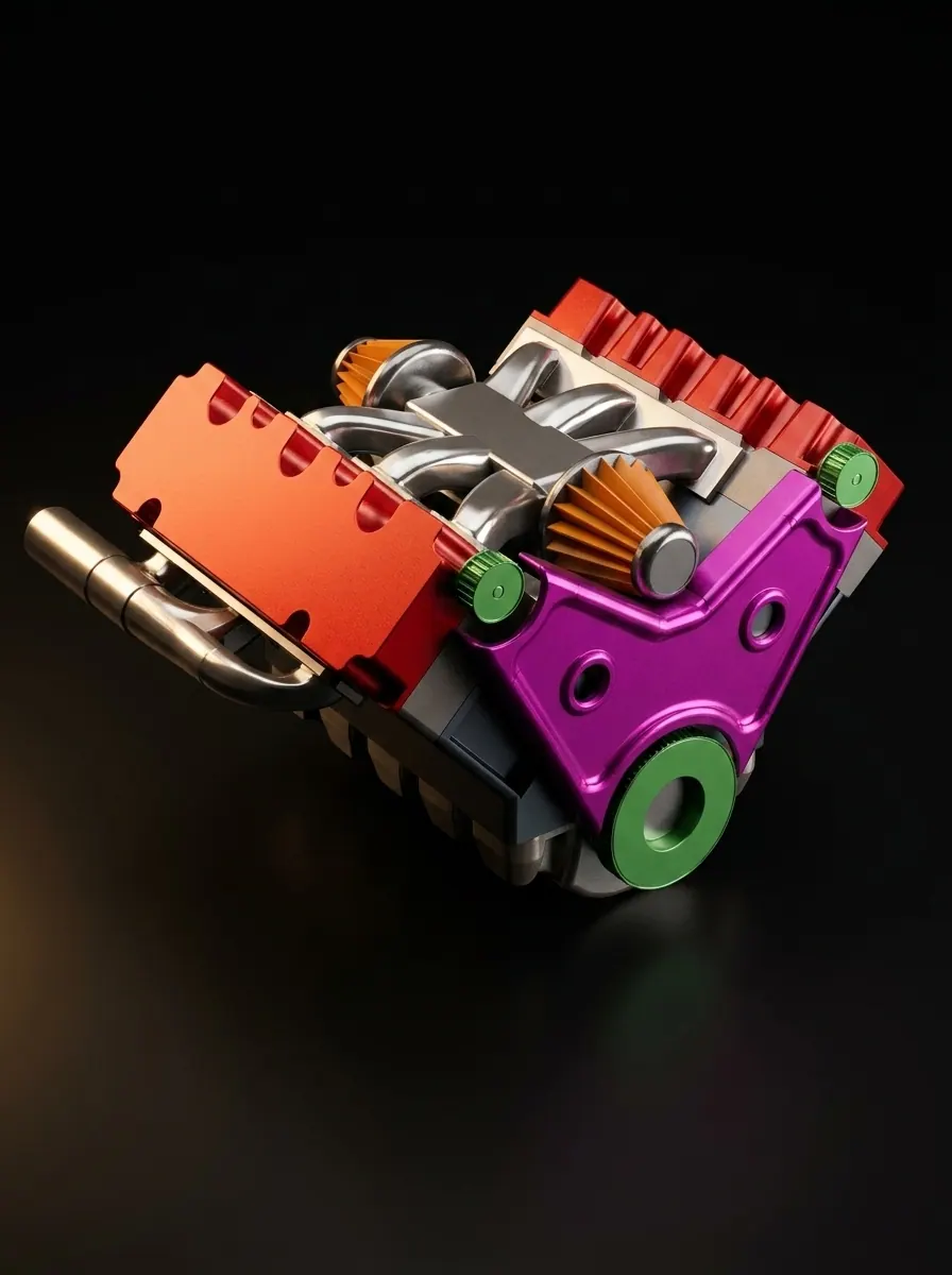 Functional V6 engine model. Full assembly modelled in SolidWorks.